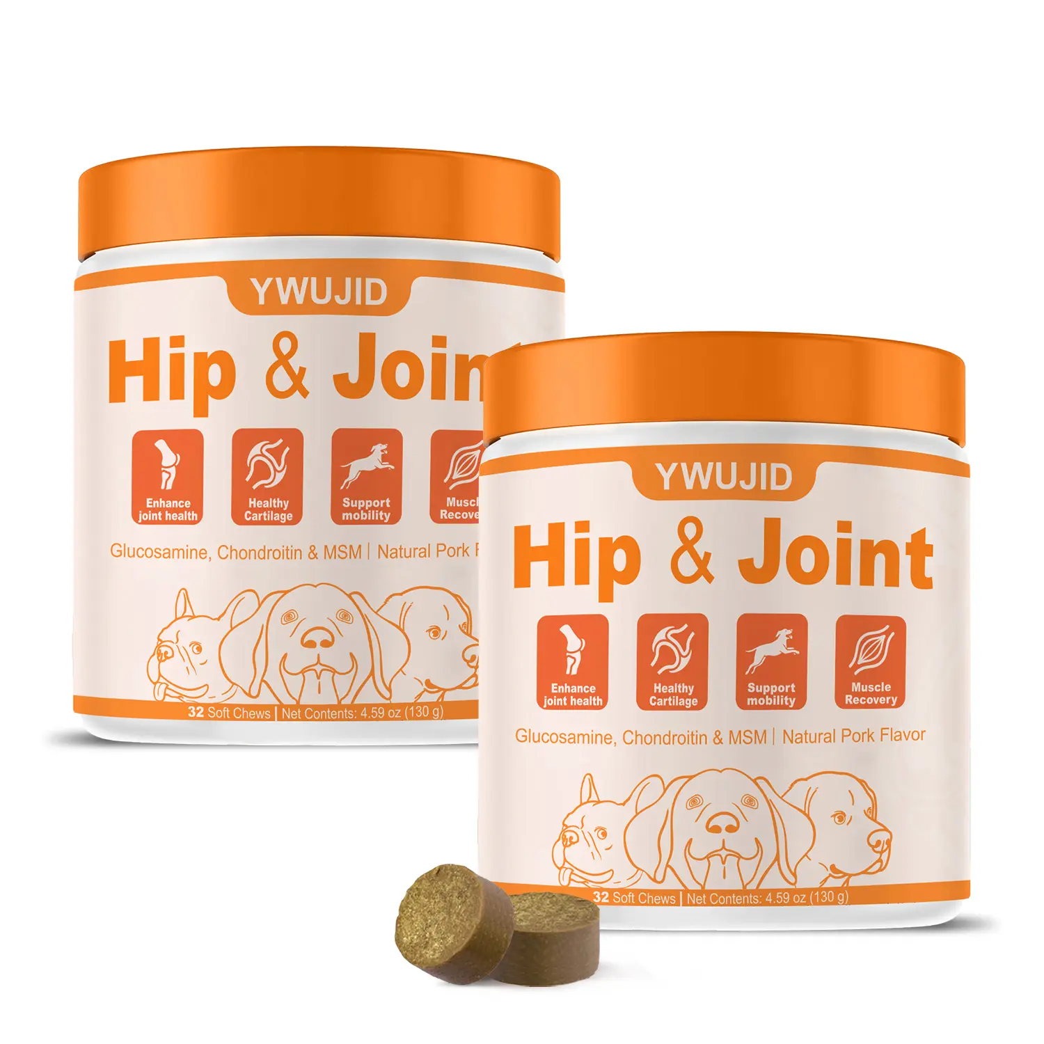 YWUJID Dog Hip and Joint Supplement, Pain and Inflammation Relief Chews with Glucosamine, Chondroitin, MSM, Turmeric, Vitamin C, Omega 3