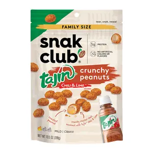 Snak Club Tajin Crunchy Peanuts, Nuts with Chili and Lime Seasoning, Resealable Bag, 10.5 oz