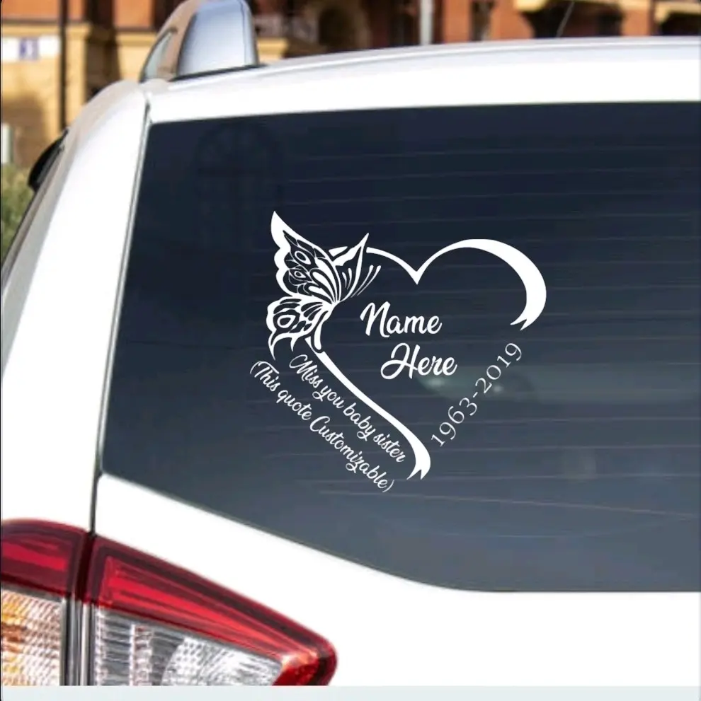 "Miss you (name) decal, Butterfly and Heart, In memory, vinyl window decal