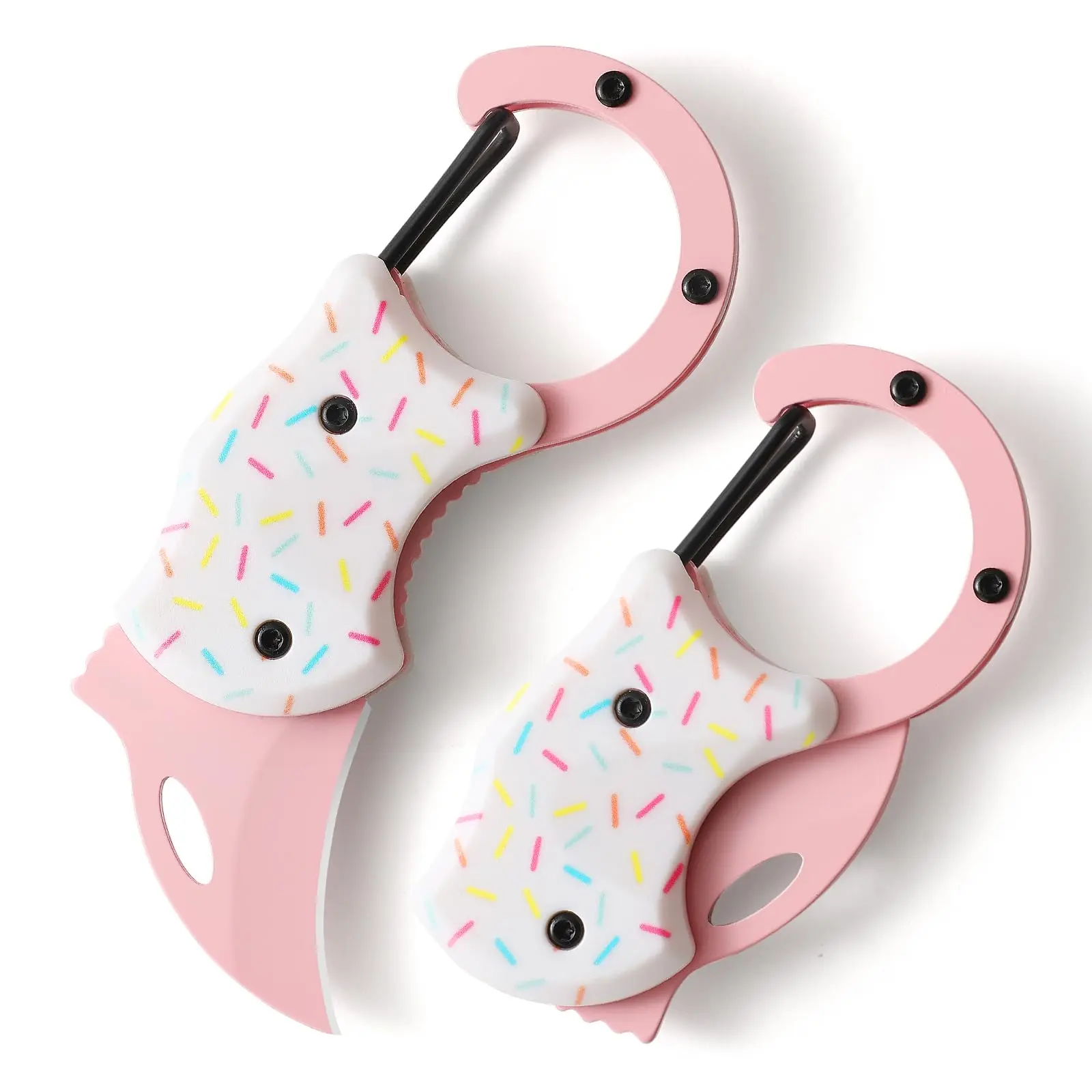 Pink Pocket Knife,Cute Keychain Box Cutter Mini EDC Folding Utility Knife,Ice Cream Design Portable Outdoor Multitool with Detailed Operation Tips,Ideal Gift for Women for Camping & Daily Use