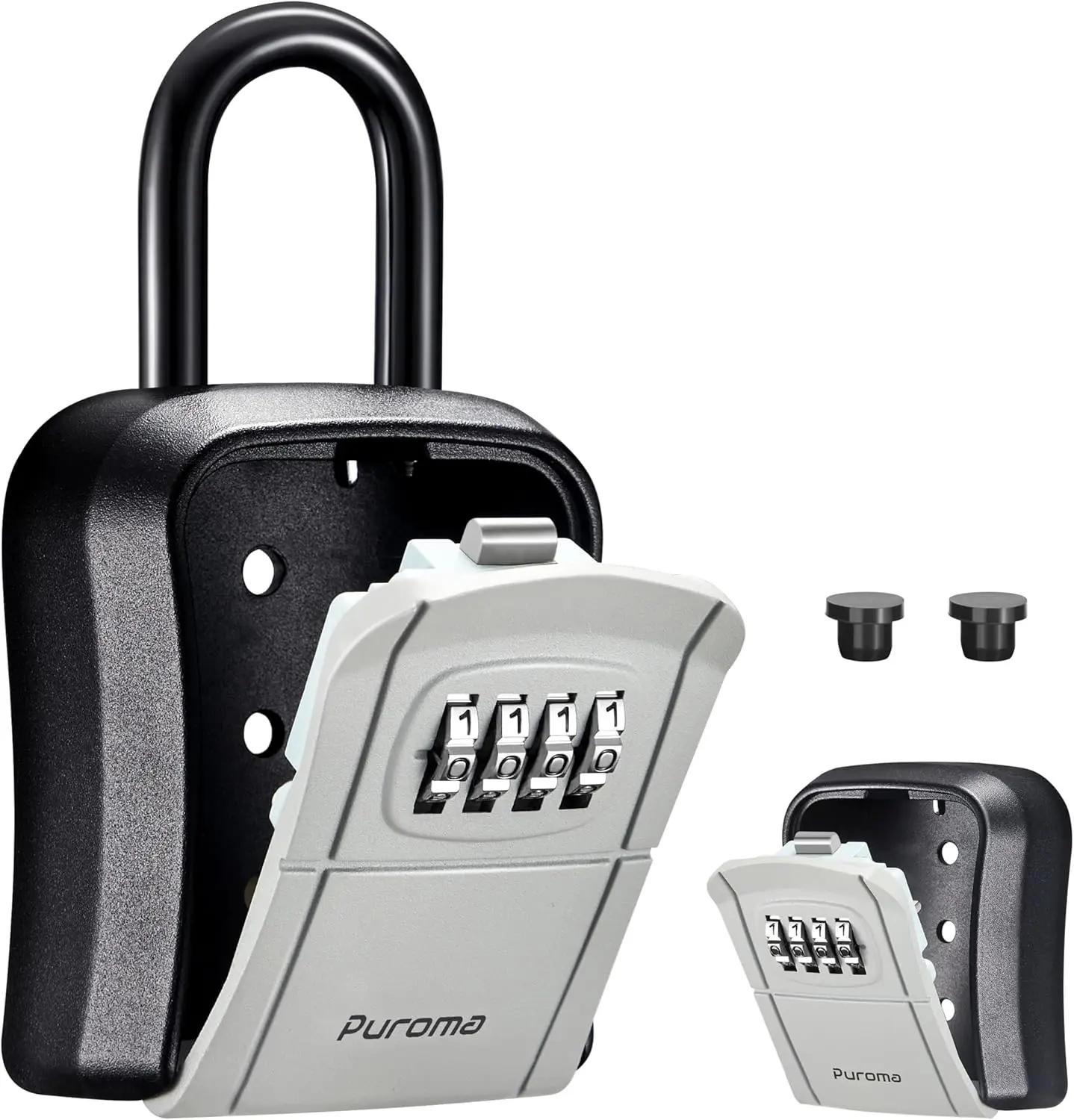 Puroma Key Lock Box, Portable Combination Lockbox Wall-Mounted Key Storage Box for House Keys, Resettable Code Safe Security Lock Box for Home, Office, Apartment Spare Key Storage (1 Pack, Gray) Bluetooth Smart Fingerprint Padlock