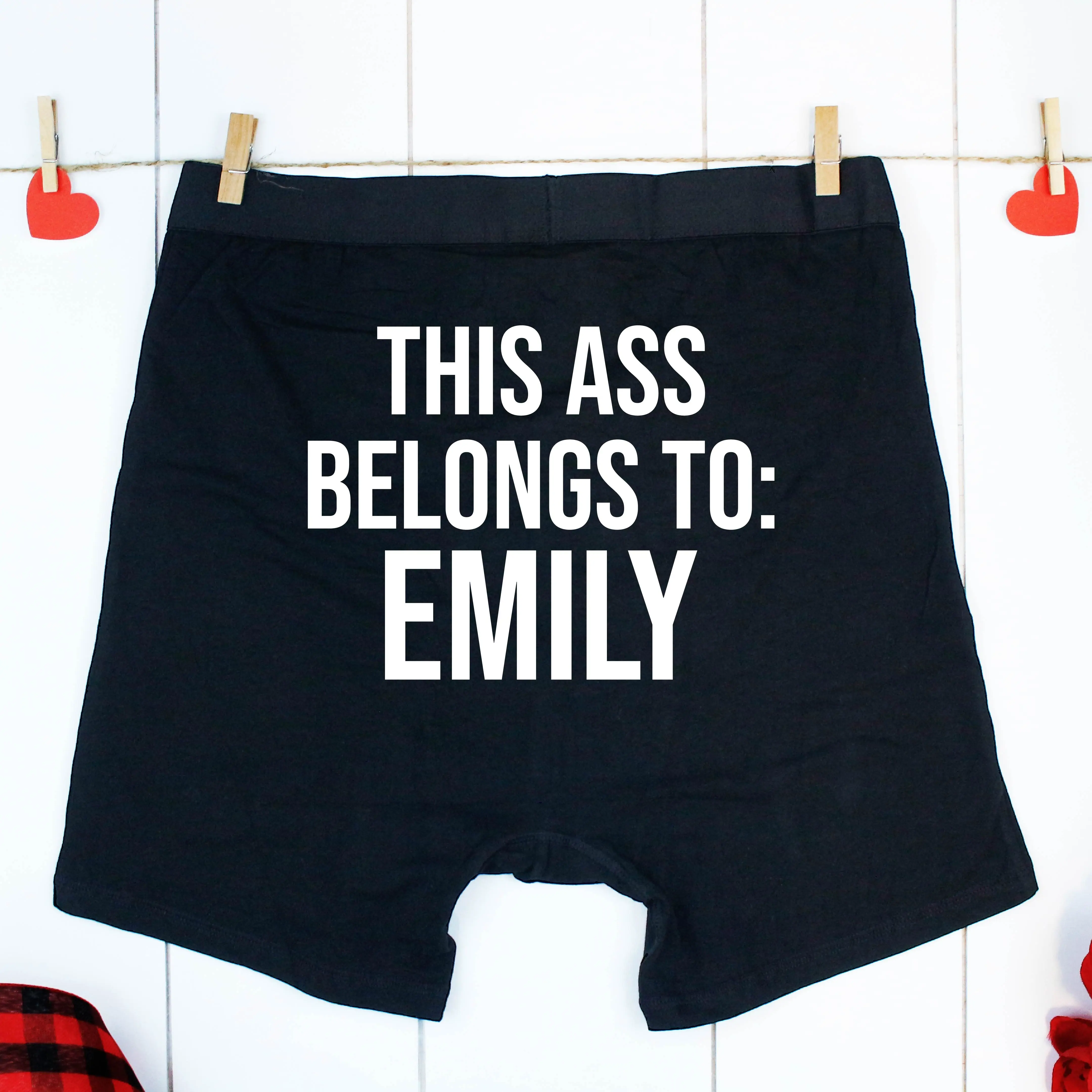 Valentine's day Men Underwear, This Ass Belongs To Custom Name, Funny Personalized Boyfriend Boxers, Valentine Gift For Husband, Anniversary Present For Husband, Gift For Him.