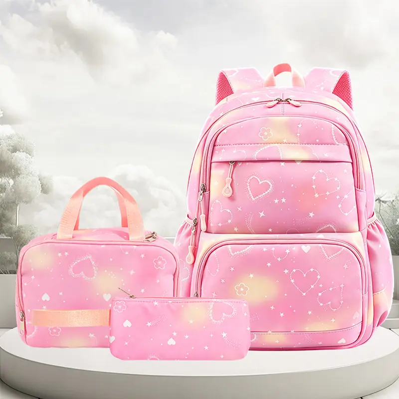 A schoolbag with a heart pattern Backpack Set, 3 Piece Backpack Set With Lunch Box Pen Box , High Capacity Bookbag Lunch Bag Pencil Case Workplace Travel