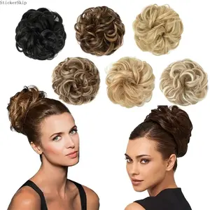 2026 Trendy Iridescent Messy Bun Hair Piece for Women, Wavy Curly Synthetic Hair Scrunchies, Fluffy Tousled Chignon Updo with Stretch Elastic Band, Soft Natural Looking Fake Bun Extensions, Easy Styling Hair Accessories for Short Hair Daily Makeup, Party