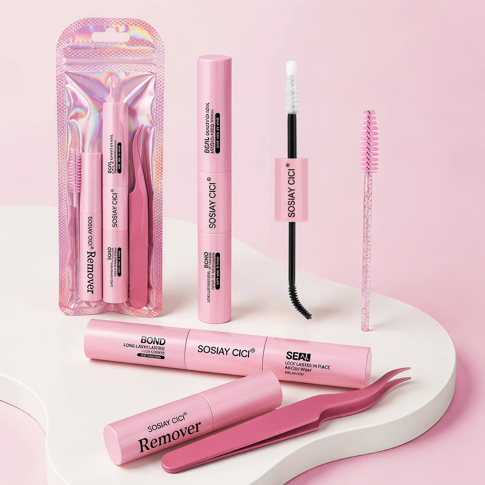 2-in-1 Lash Bond and Seal Beauty Products, Strong Hold Long Lasting Waterproof Eyelash Black Glue for Lash Clusters, for Individual False Eyelashes & Adhesives Extensions with Bond, Seal, Remover, Tweezers, Brush Lash Tools Kit In One Kit