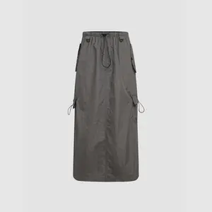 Cider Solid High Waist Cargo Parachute Skirt