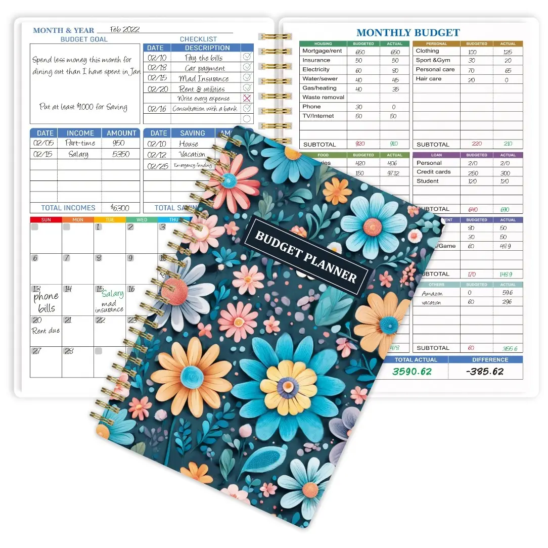 1pc Budget Planner - Monthly Finance Organizer & Monthly Bill Organizer With Expense Tracker Notebook To Manage Your Money Effectively, Undated Finance Planner/Account Book, A5 (8.6x5.9 In),- Dark Flower, Financial Planner, Spiral Bound Planner