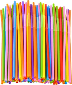 100PCS Flexible Plastic Straws Colorful Disposable Bendy Party Fancy Straws 12.8inch Extra Long Durable Party Decorations
