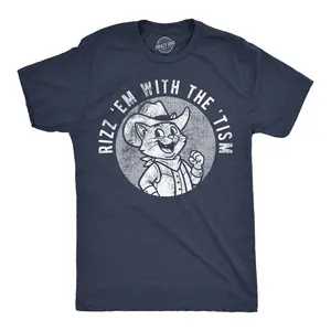Mens Funny T Shirts Rizz'Em With The Tism Sarcastic Graphic Novelty Tee For Men Mens Funny T Shirts Cool Vintage Fashion T-Shirt Gift Classic Menswear Funny offensive Short Sleeve Novelty Tees for Guys Navy -