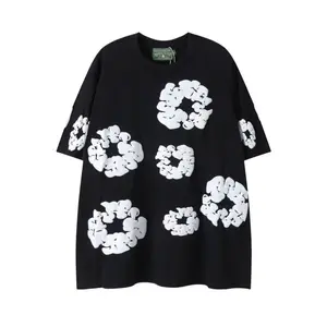 Denim Tears New Kapok Foam Print Casual Sports Short Sleeve Pullover T-Shirt & Sports Shorts / Beach Shorts | Unisex Euro-American Trendy Hoodie, Comfortable and Versatile | Couple Style