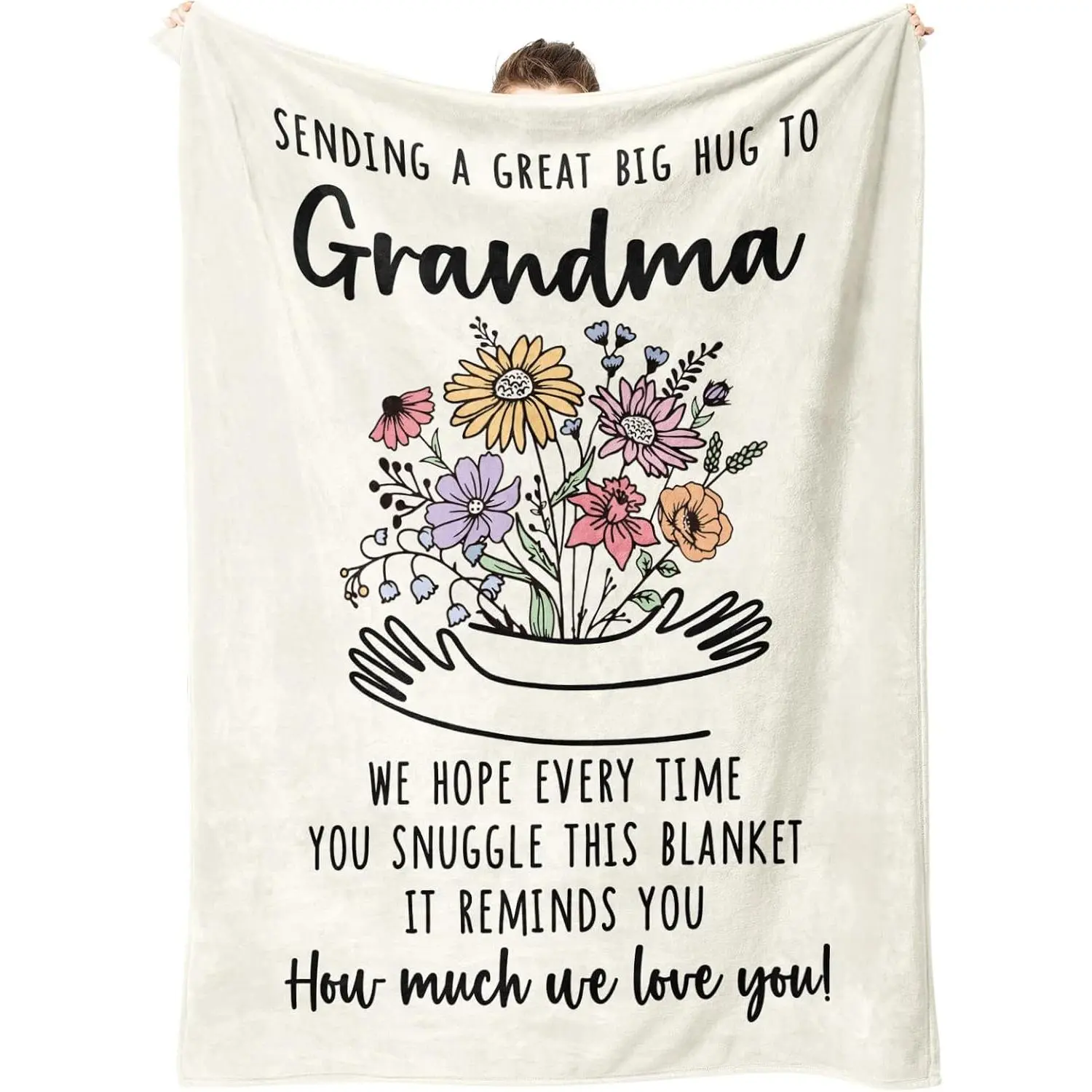 Grandma Gifts Blanket, Mothers Day, Birthday Gifts for Grandma from Grandkids, Best Grandmother Presents, Hug Floral Throw Blankets 50'' x 60''