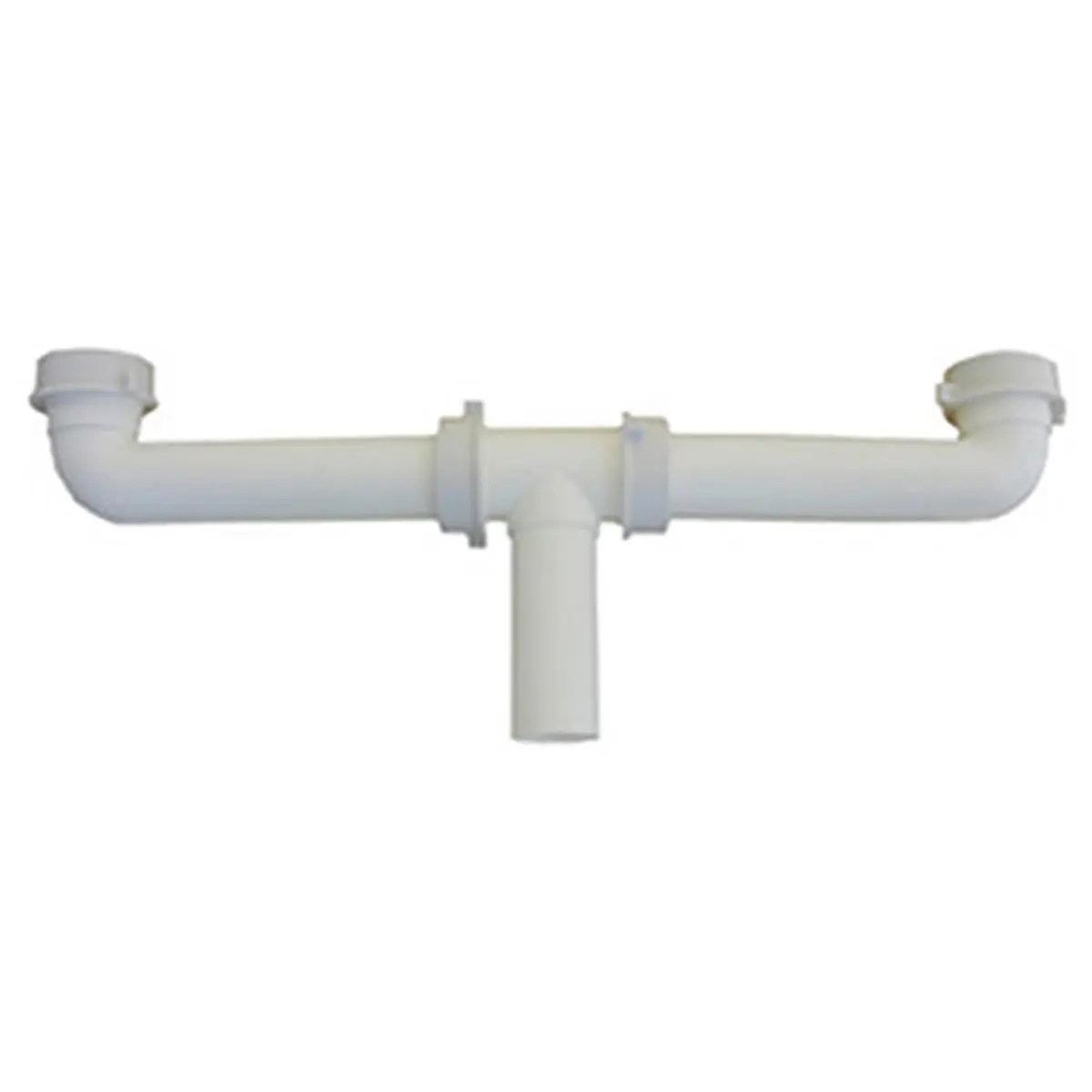 Larsen Supply 2-Bowl Sink Drain Kit, White PVC End Center Outlet for Kitchen Sinks, 1.5 in x 16 in, Includes Baffled Tee, Flanged Tailpieces, Nuts & Washers, Slip Joint, 1.5X16 In, 0.53 Lbs, 2 Flanged Sink Tailpiece