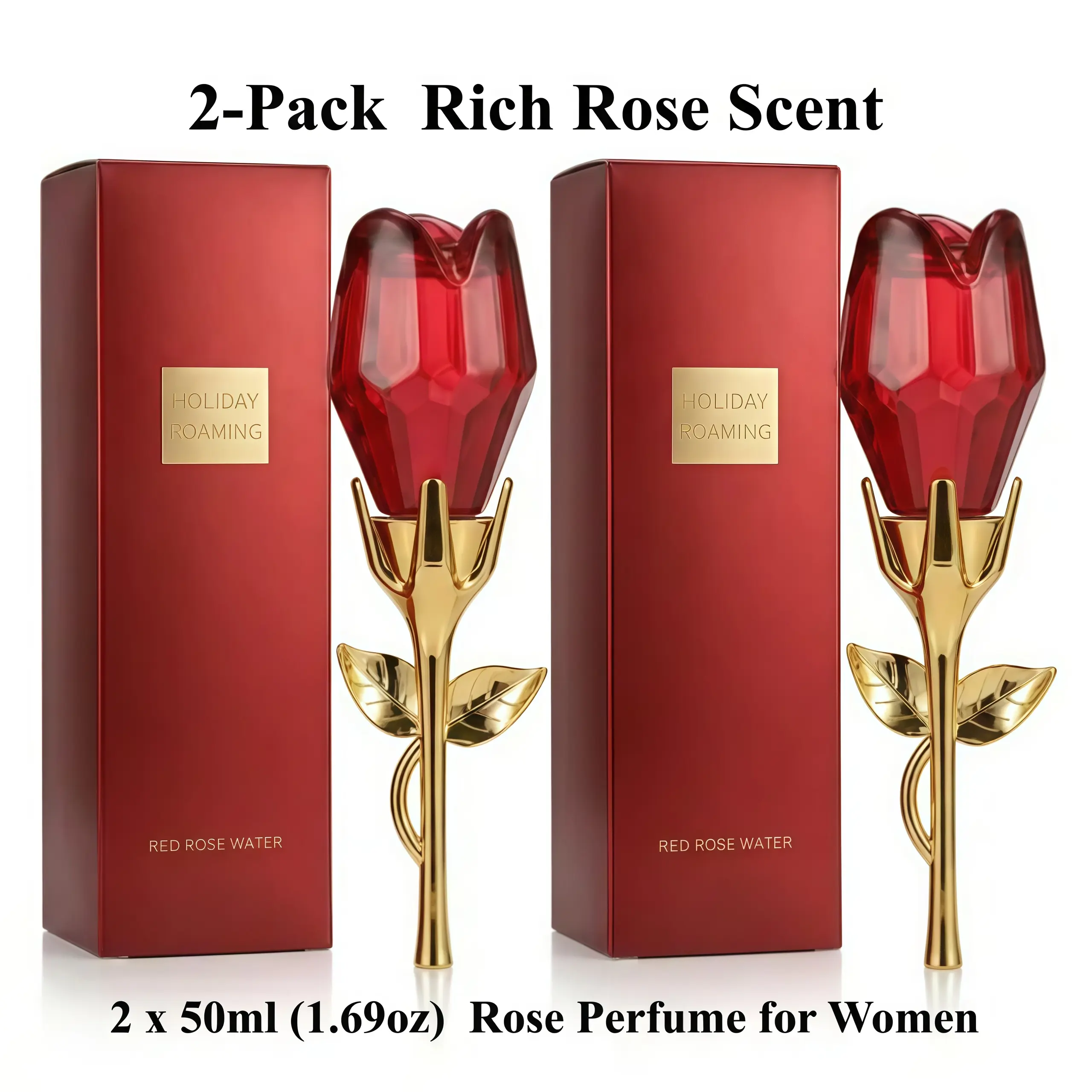 2 Pcs Luxury Rose Perfume for Women,EDP 2 x 50ml (1.69 fl.oz) Long Lasting Floral Fragrance, High Concentration Rose Perfume Oil, Unique Rose Flower Shaped Bottle, Romantic Gift for Christmas, Birthday, Anniversary, Valentine's Day, Elegant Scent