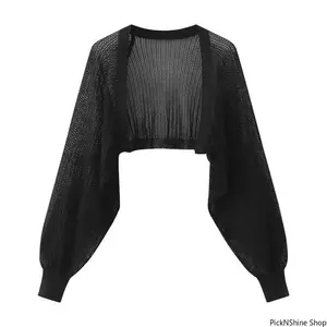 Women's French Ice Silk Knitted Sun-Proof Cardigan Set - Basic, Casual Long-Sleeve Knitwear Including Thin Summer Jacket, Waistcoat, Suspender Skirt, Shawl, Outer Match Blouse