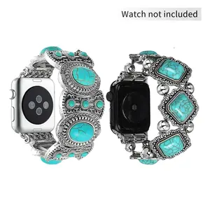 GIROUETTE Fashion Turquoise Watch Band, 2 Counts Rhinestone Decor Watch Band Compatible with Women, Watch Strap Compatible with Apple Watch Series 9 8 7 6 5 4 3 2 1