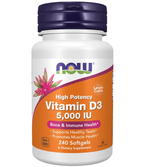 NOW Foods Supplements, Vitamin D-3 5,000 IU, High Potency, Structural Support*, 240 Softgels