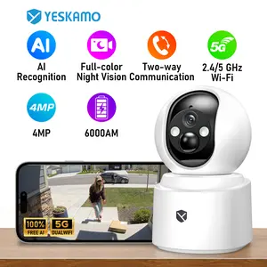 Surveillance Camera That Requires No Power Outlet-PTZ Pet Camera with 6000mAh Rechargeable, Dual-Band WiFi, 2.5K 4MP Color Night Vision, SD/Cloud Storage, 2-Way Audio, APP Remote, Cat/Dog/Home Monitoring