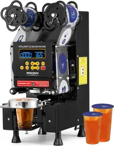 ROVSUN Cup Sealing Machine, Fully Automatic Cup Sealer Machine, Electric Cup Sealing Machine with LCD Intelligent Display for Bubble Milk Tea Coffee, 500-650 Cups/H, 88/89/90/95 mm Cup, Black