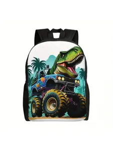 Dinosaur-Themed Lightweight Backpack - Large Capacity, Adjustable Straps, Zip Closure for School, College & Travel