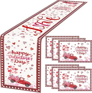 7 Pack Valentines Decoration Sets Valentines Day Table Runner and Placemats Heart Rose Truck Table Covers Love Tablecloth Setting Decor for Wedding Party Anniversary Sweetest Day Home Dinner Supplies