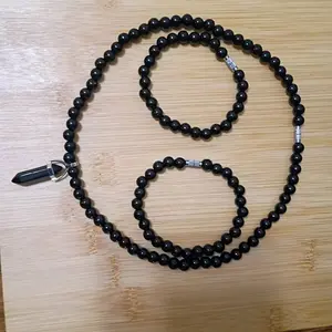 black beads African handmade necklace with natural stone pandent