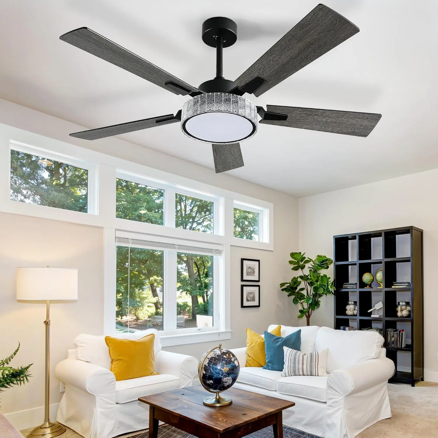 YITAHOME 52 Inch Chandelier Ceiling Fans with Lights and Remote/App, Smart Black Ceiling Fans Compatible with Alexa, Reversible Quiet DC Motor, Dual Finish Blades, Dimmable Lighting for Living Room
