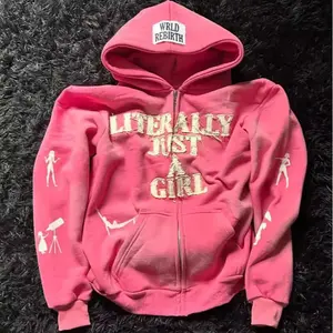 Hip-hop Letter Applique Embroidered Hoodie, Personalized Street Style Unisex Loose Zip-up Jacket Casual Pocket