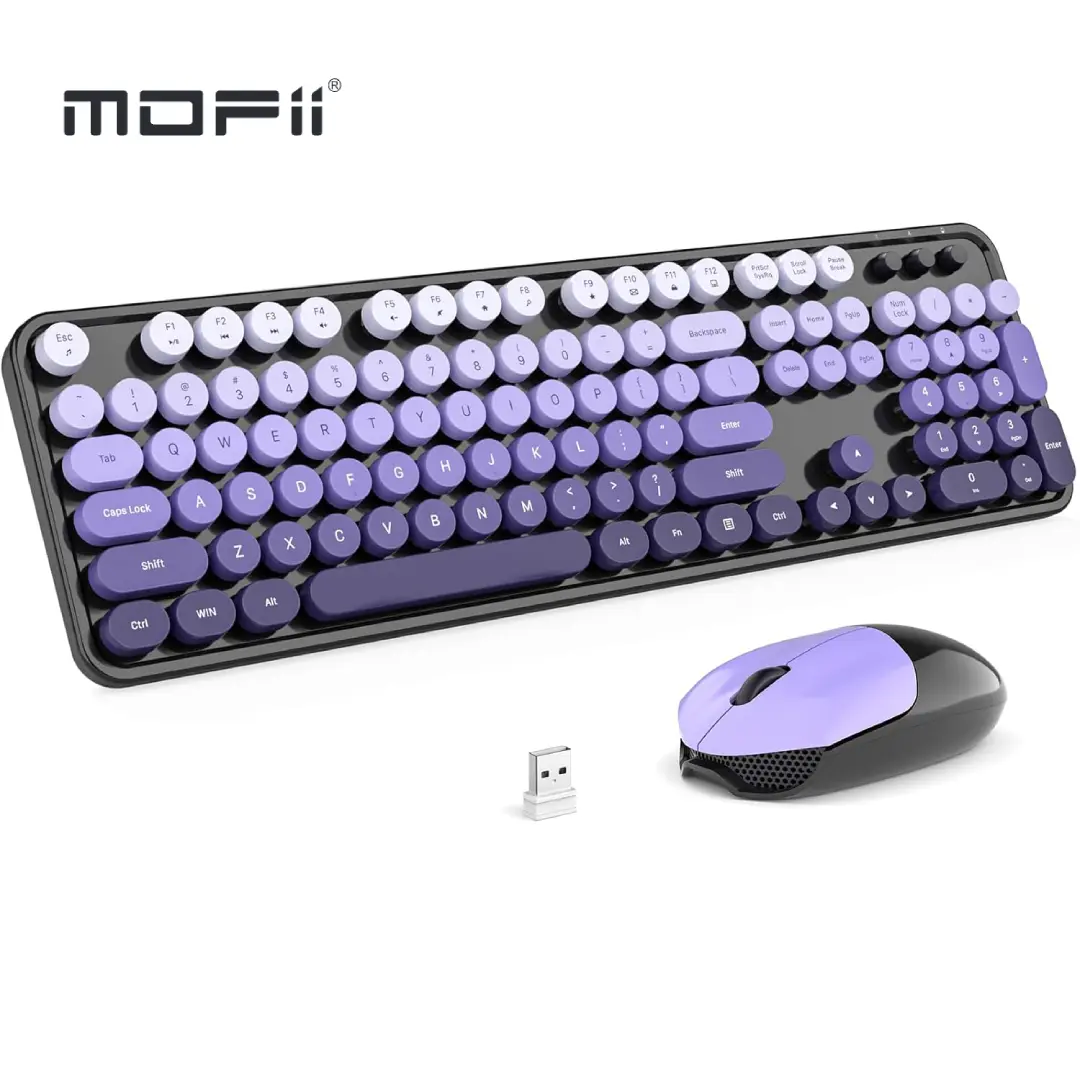 MOFII Lightweight Ergonomic Wireless Keyboard and Mouse Combo - 2.4G Plug-and-Play Full-Size Retro Round Set, Office/PC Accessories for Windows Desktop, Notebook (Black Purple Gradient)
