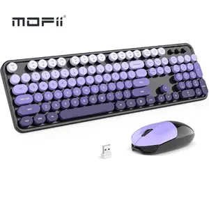 MOFII Wireless Keyboard and Mouse Combo, Full Size 2.4G Plug and Play Typewriter Retro Round Computer Keyboard and Mouse Set for Windows, Computer, Desktop, PC, Notebook - (Black Purple Gradient)