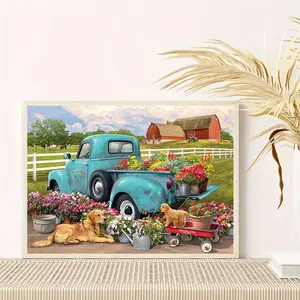 Country Elegance, Charming Farmhouse Canvas Art - 12x16" Frameless Wall Decor with Small Truck & Stone Design for Living Room, Bedroom, Kitchen, and More, Perfect for Room Decor