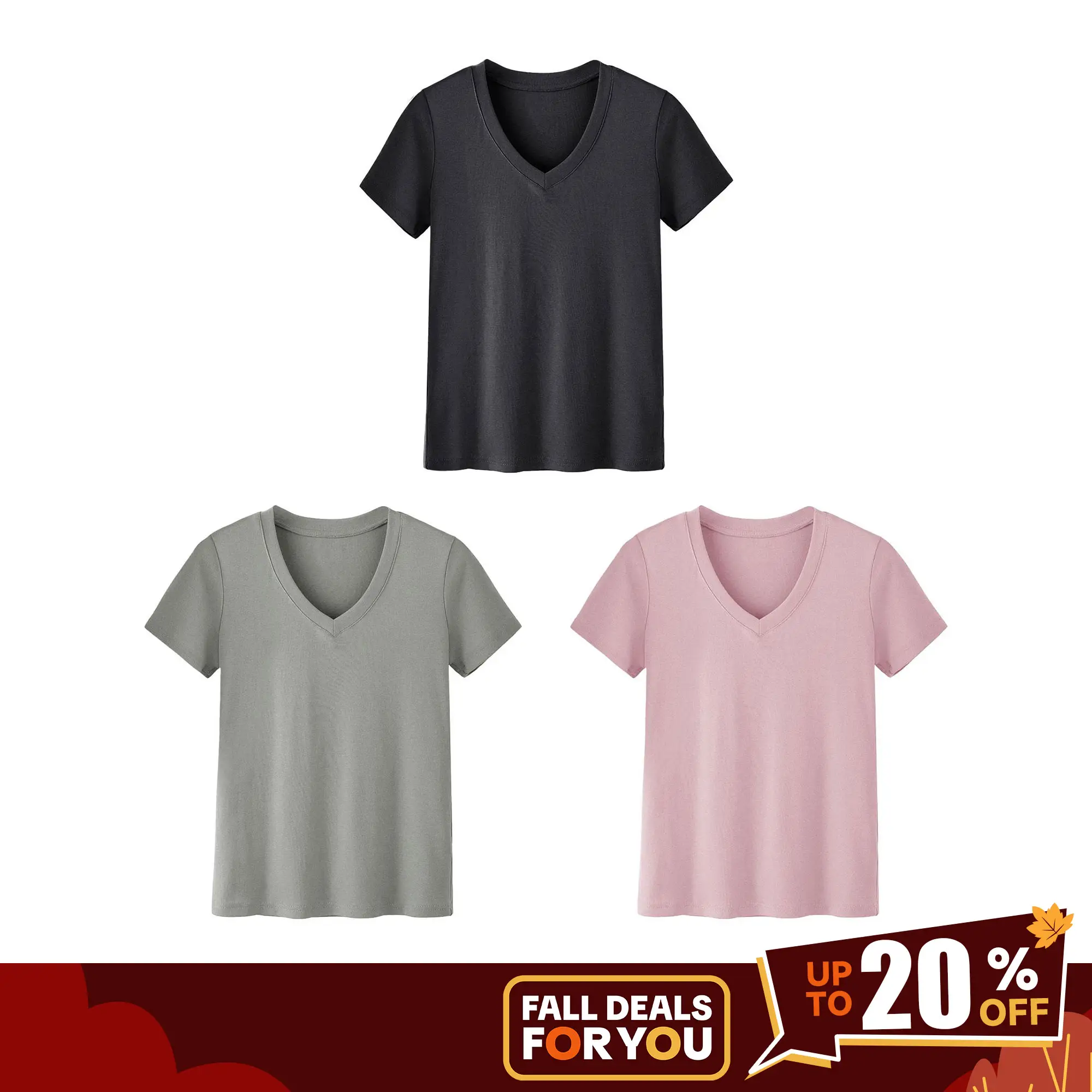 Showitty 3 Pack Short/Long-Sleeve T-Shirts for Women, Plus Size Basic Comfortable V-Neck Casual Summer Clothes Loose Fit Top Spandex