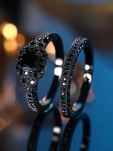 Gothic Style Ring Set, Zircon Embedded Ladies Rings, Elegant Jewelry for Daily & Party Wear, Perfect Gift Choice, Elegant Fashion Rings