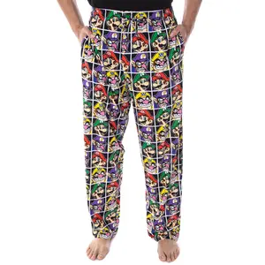 Nintendo Pajamas Mario and Villains Grid Men's Soft Touch Fleece Pajama Pants Sleepwear