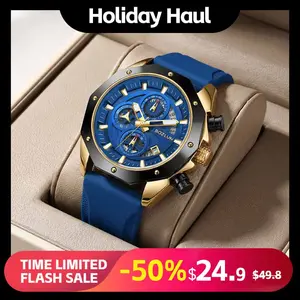 BOZLUN Men's Luxury Sports Watch 3ATM Waterproof Luminous Dial Chronograph Precision Multi-functional Timing Calendar Function Quartz Watch with Luminous Function