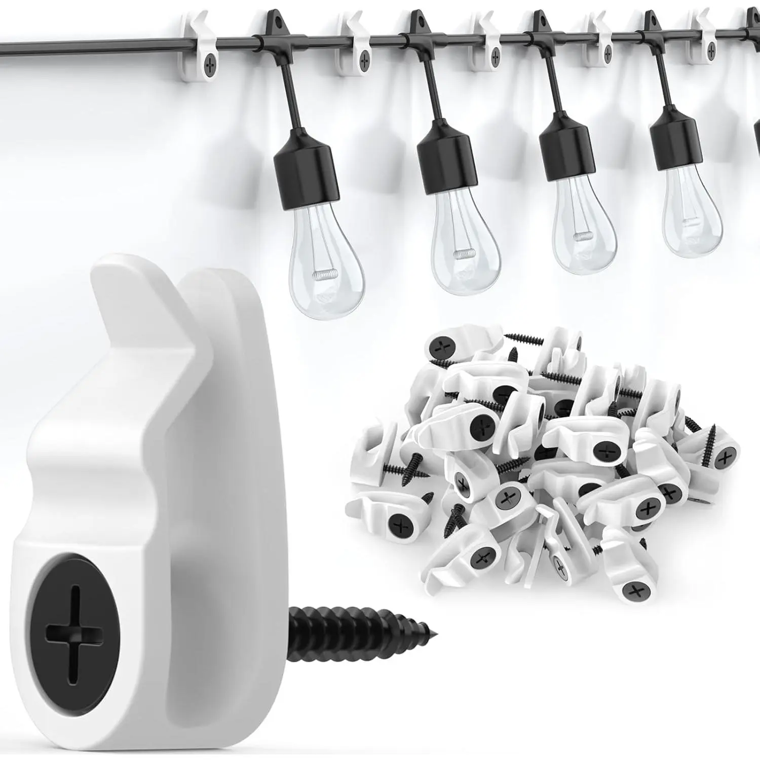 Hooks for Outdoor String Lights Clips, Christmas Light Clips Weatherproof, Lights Hanger Hooks for Hanging Christmas Light, Fairy Light, , Holiday Decor - White, 50 Pack
