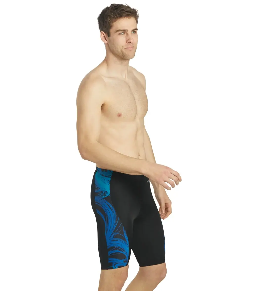SPORTI Men's Light Wave Print Jammer, UV Protective Nylon Swimwear with Long-Lasting Fit and Drawstring Waist for Pool Swimming