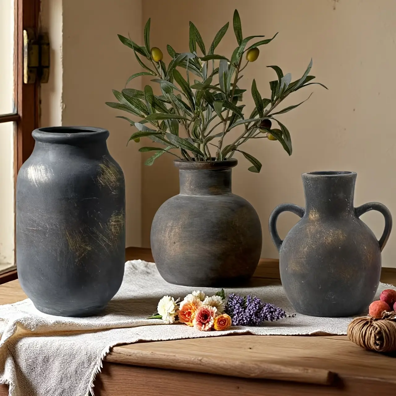 Creative Vintage Country Style Gold Ceramic Jar, Floral Vase Decorative Bottle, Home Decoration Indoor Atmosphere, Gift Photography Prop, Flower Vases for Centerpieces, Ceramic Bouquet Vase, Rustic Vase, Decorative Flower Vessel