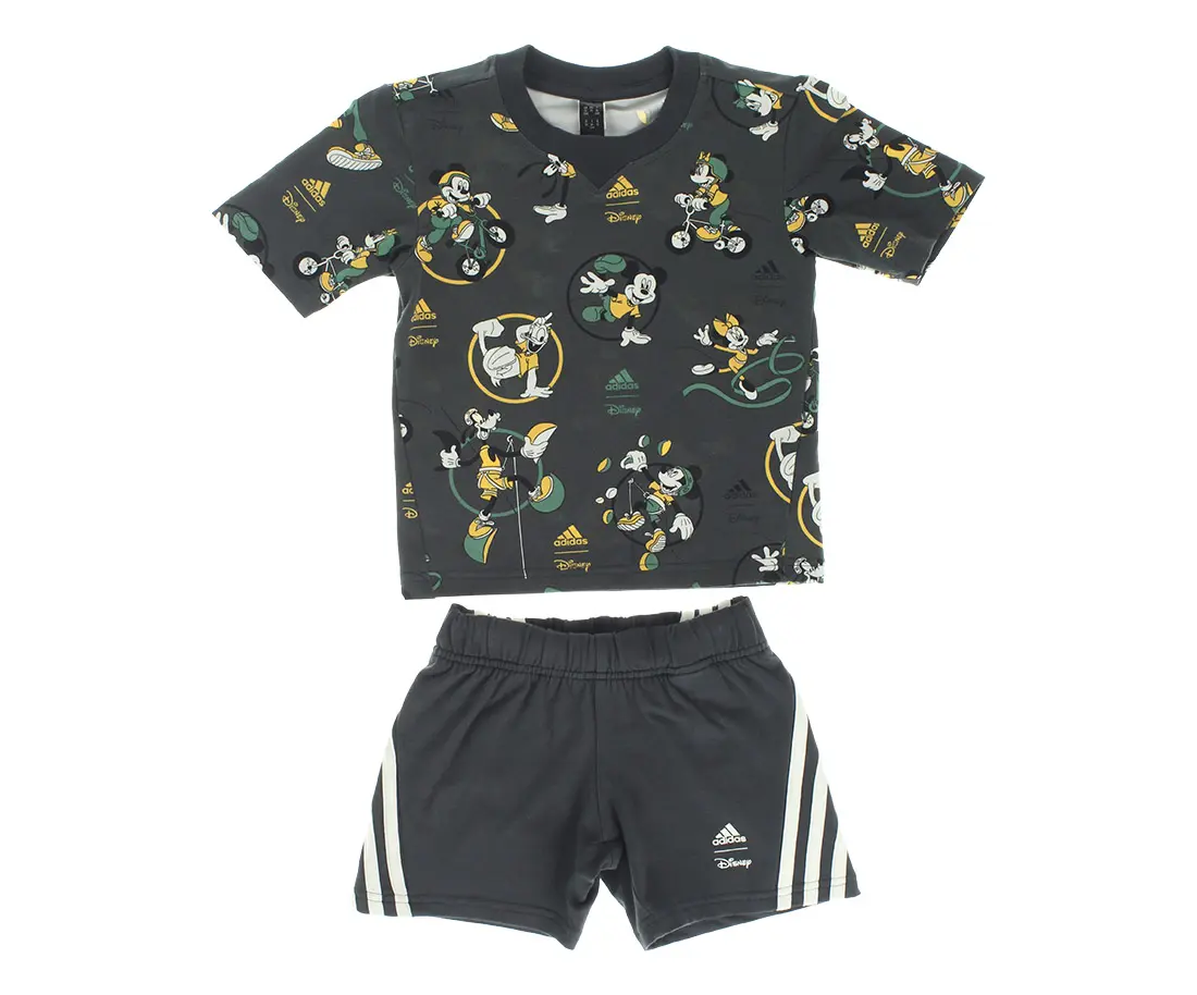 Women's Adidas 2-Piece Sportswear Set - Graphic Print Set, Logos, Short Sleeves, Active Wear Shorts & Tee