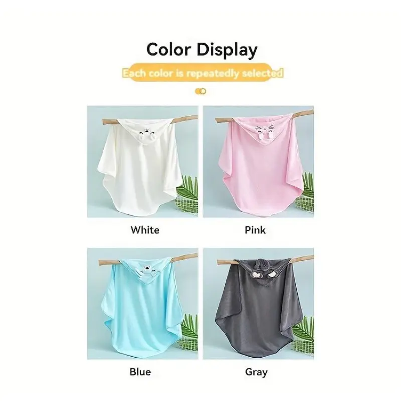 Hooded Cartoon Elephant Baby Bathrobe, Absorbent Polyester Robe for Baby Boys & Girls, Machine Washable, 0-2 Years