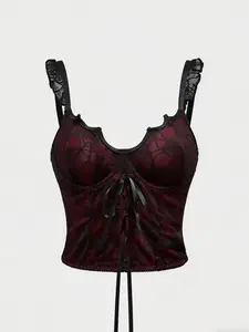 Women's Gothic Tight Strap Sleeveless Tank Top, Drawstring Ruched Cami, Spider Web Details, Unique Shoulder Straps, Soft Comfortable Fabric, Perfect for Daily and Music Parties, Camisole Tank Top