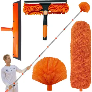 20+ft Telescopic Duster Kit with 3-14ft Extension Pole - Stainless Steel Handle, No Electricity Needed, for High Ceiling Dusting, Window Cleaning, and More - Ideal for Living Room, Bedroom, Outdoor, Kitchen, Patio
