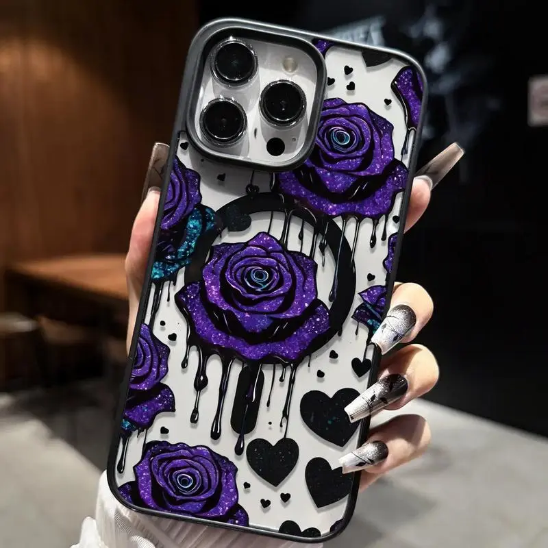 MagSafe-Supported Protective Smartphone Case - Premium Magnetic Acrylic-TPU Shockproof Cover for iPhone X/XS, XS Max, 11-17, Purple Rose Design, Mobile Phone Accessory, Ideal Holiday Gift for Loved Ones, Accessories