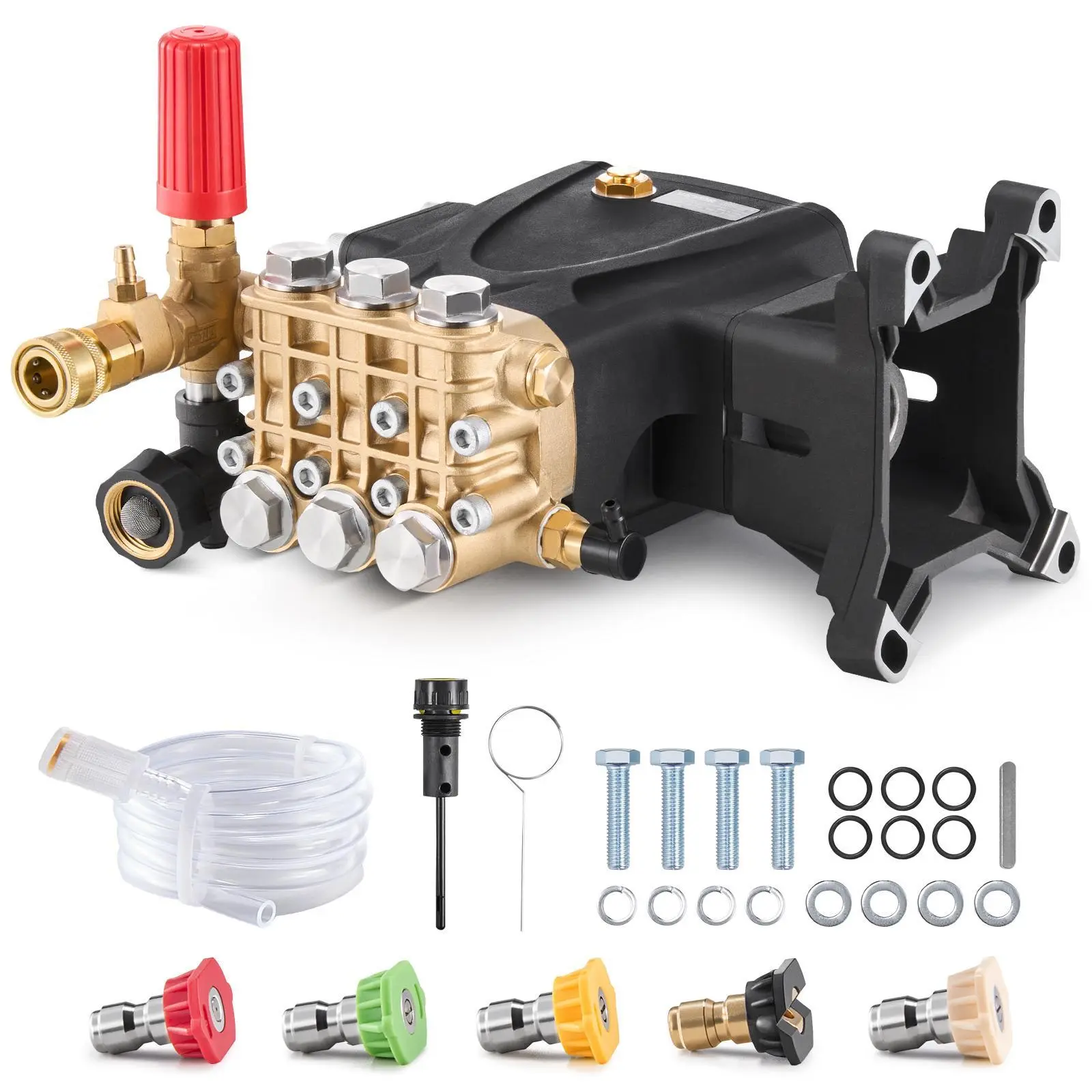 【Summerfinds】Pressure Washer Pump, 1"-Shaft Horizontal Triplex Plunger, 4200 PSI, 4.2 GPM, Cold Water Only Replacement Kit with 5 Nozzles, 500-Hour Use, Compatible with Simpson MorFlex 40224, 40225, 40226, Santoprene, for Household Cleaning, Horizontal Sh