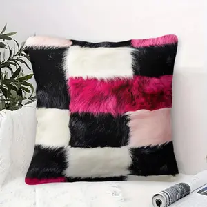 Grid Digitally Printed Throw Pillow Featuring Soft Fluffy Fabric, Plush Cushion, Soft Furry Cushion, with Comfortable Inner Filling, Perfect Accent for Sofa and Bedroom, 45cm Square Cushion, Perfect for a Playful Touch!