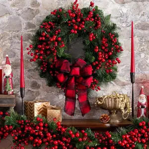Artificial Christmas Wreath for Front Door, DIY Christmas Decorations, Norfolk Pine Wreaths with Pine Cones, Eucalyptus Door Wreath Decor