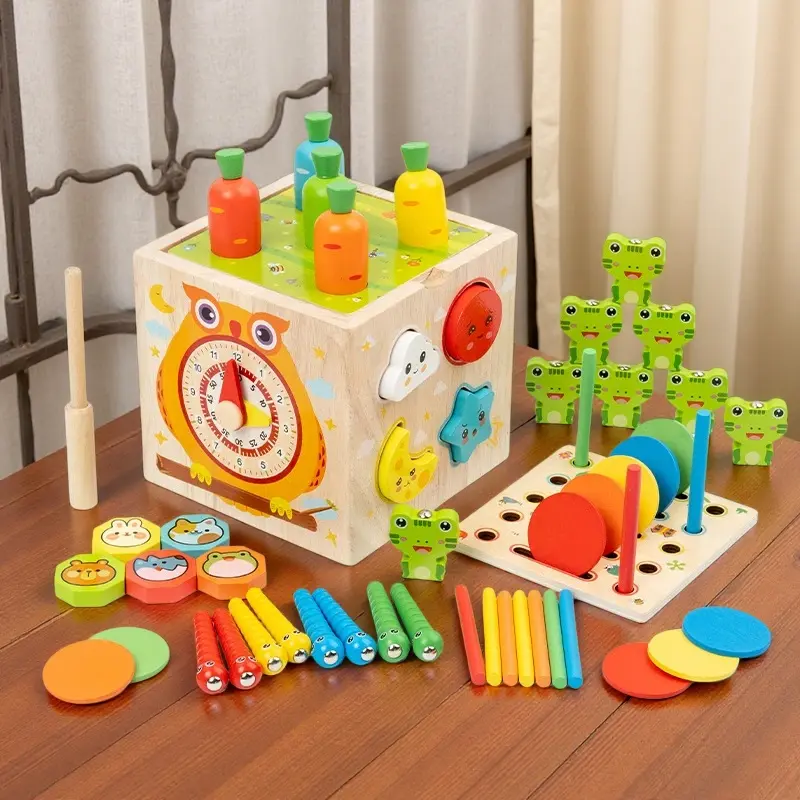Unisex Wooden 10-in-1 Animal Game Treasure Box Toddler Blocks - Pulling Carrot Set, Stacking Building Blocks, Parent-Child Toy, Fine Motor Skills Tool, Preschool Learning Aid, Kids Children Development All Seasons Gift