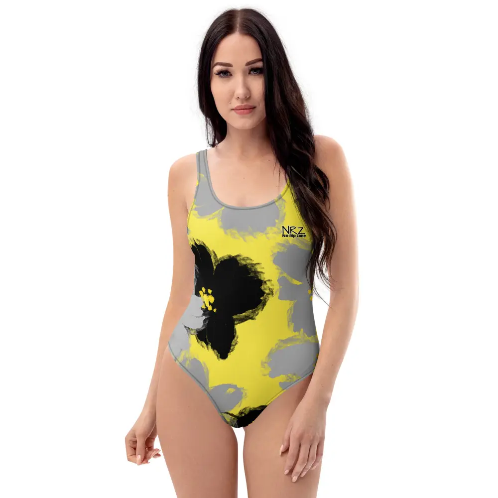 Dreamy Dear One-Piece Swimsuit, NRZ, Black and Yellow Flower