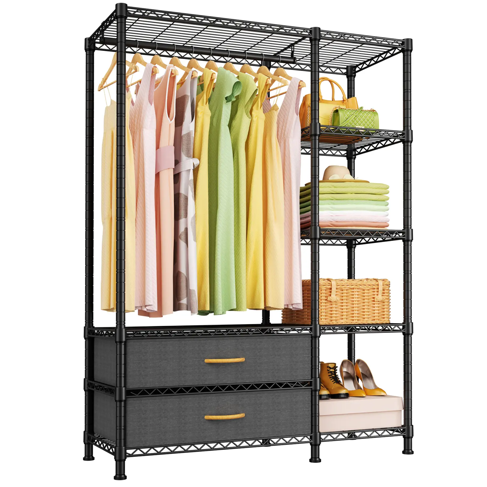 F3 Ulif Heavy Duty Clothes Rack With Fabric Drawers Adjustable Closet Organizer System Freestanding Clothing Racks for Hanging Clothes,Portable Garment Rack 40" W x 15" D x 72" H，Max Load 700LBS