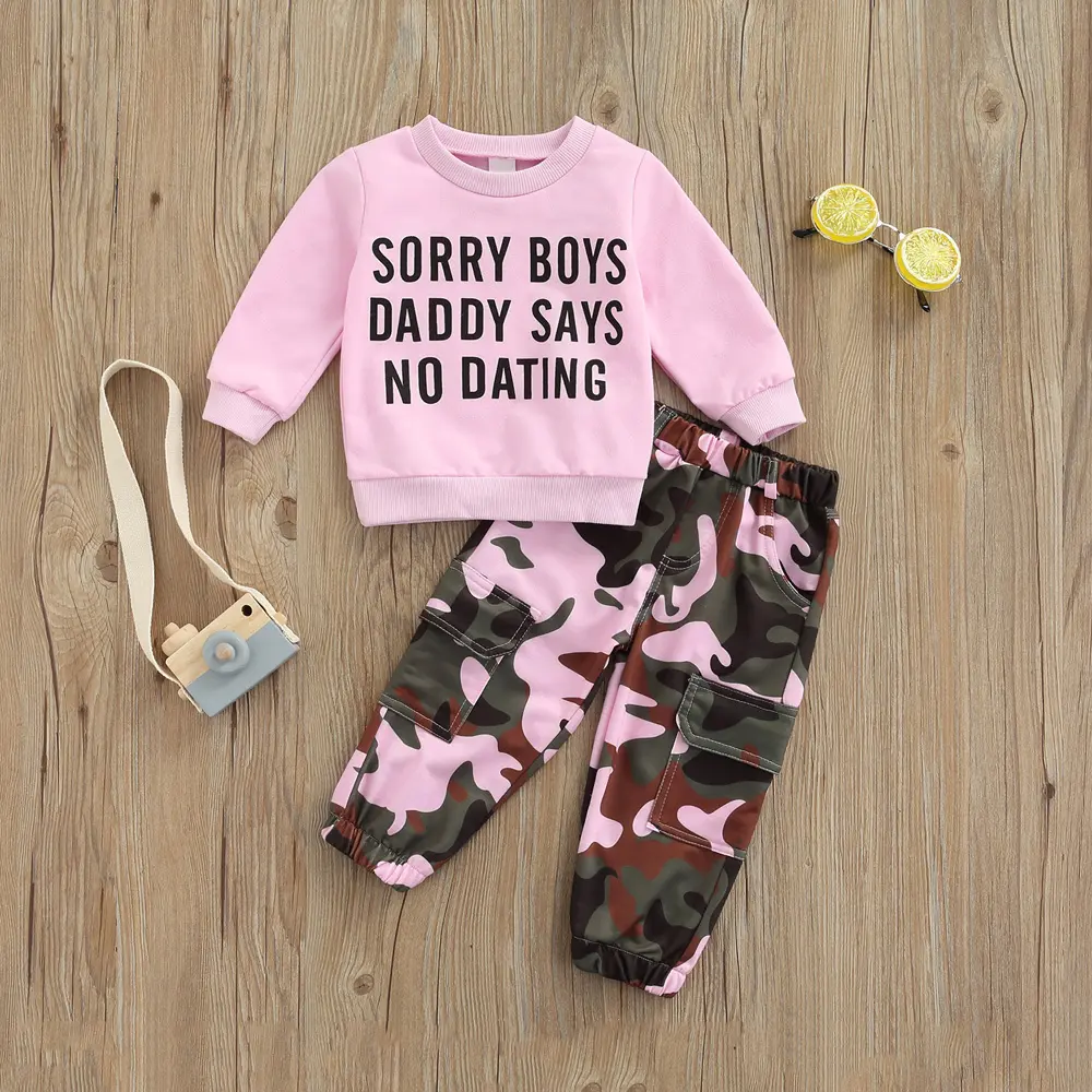 Toddler Girls Clothes 2T 3T 4T 5T Fall Outfits Baby Pullover Sweatshirt & Camouflage Pants Set Kids Winter Sweatsuit