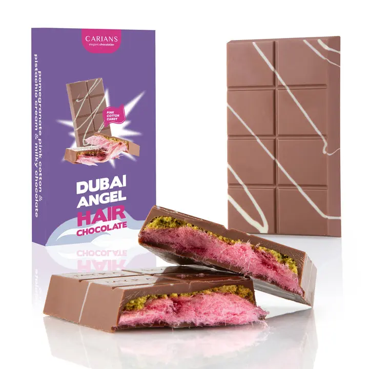 Viral Angel Hair Dubai Chocolate Bar - Creamy Pink Cotton Candy Dessert Snack with Sugar, Ships in Insulated Package with Ice Pack, Delivers Mon-Thurs to Prevent Cotton Candy Melt